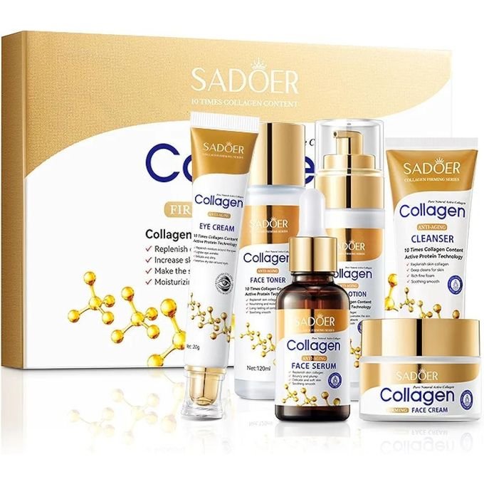 SADOER 6 PIECES - Collagen Skin Care Set, Gift Set for Wrinkles & Fine Lines, Shrink Pores, Hydrate & Firm Skin,6 Pcs Skincare Kits for Women with Cleanser,Toner, Lotion,Serum,Cream,Eye Cream - Image 3