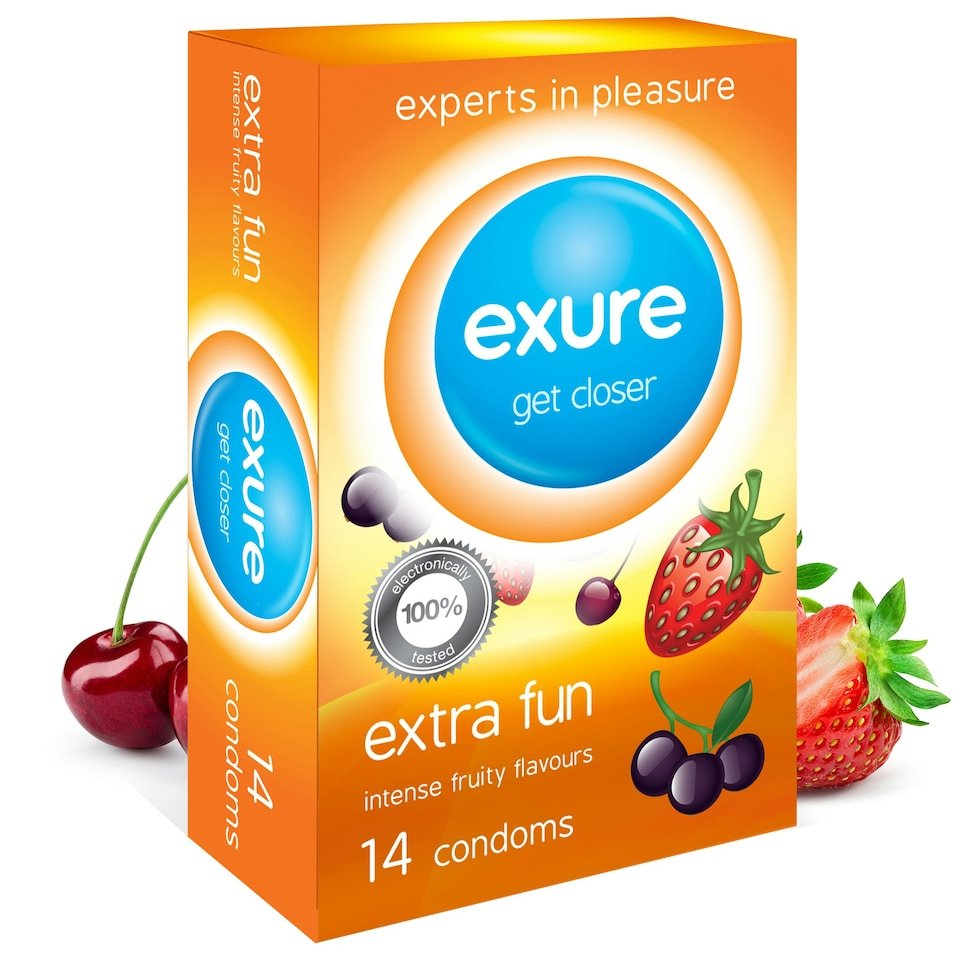 Exure 14pk Flavoured Condoms Multipack - Strawberry, Cherry & Blackcurrant