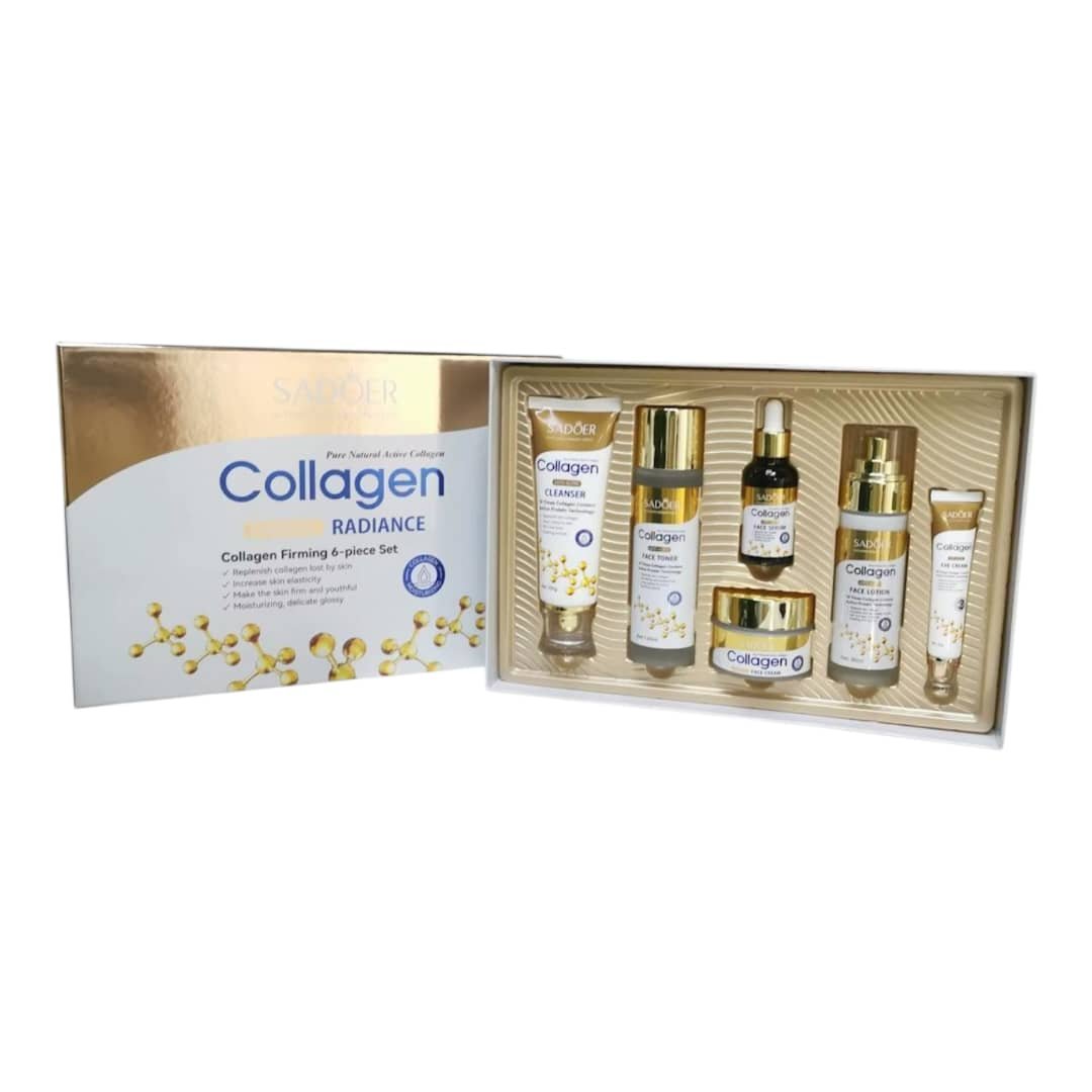 SADOER 6 PIECES - Collagen Skin Care Set, Gift Set for Wrinkles & Fine Lines, Shrink Pores, Hydrate & Firm Skin,6 Pcs Skincare Kits for Women with Cleanser,Toner, Lotion,Serum,Cream,Eye Cream
