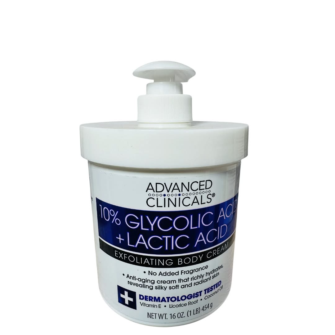 Advanced Clinicals 10% Glycolic + Lactic Acid Exfoliating Body Cream 16 oz / 454g